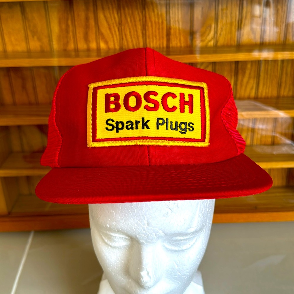 70’s 80’s Vintage Bosch Spark Plugs Trucker Hat Baseball Cap Red